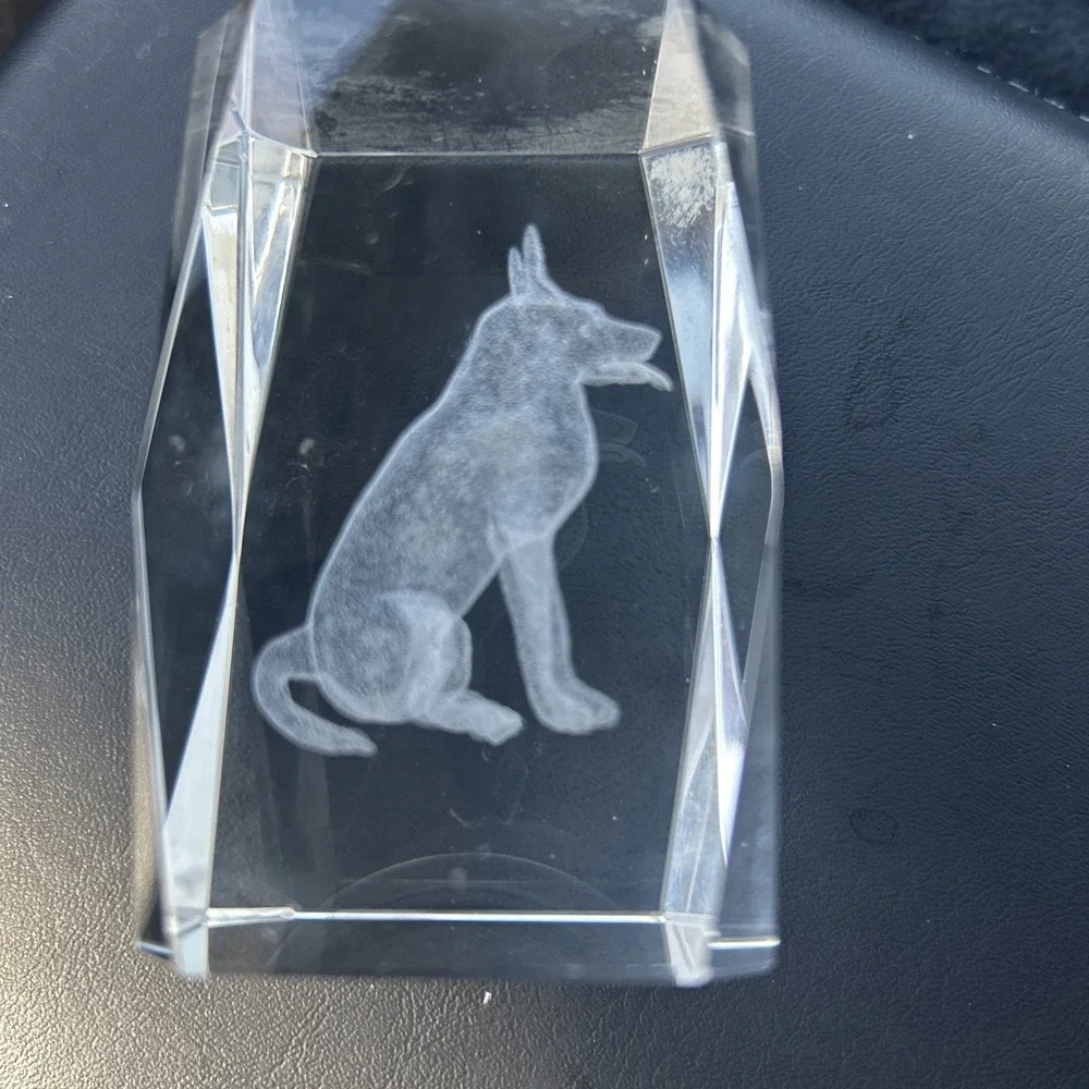 Crystal Glass 3D Laser Etched Dog /Wolf Cube Paperweight 3